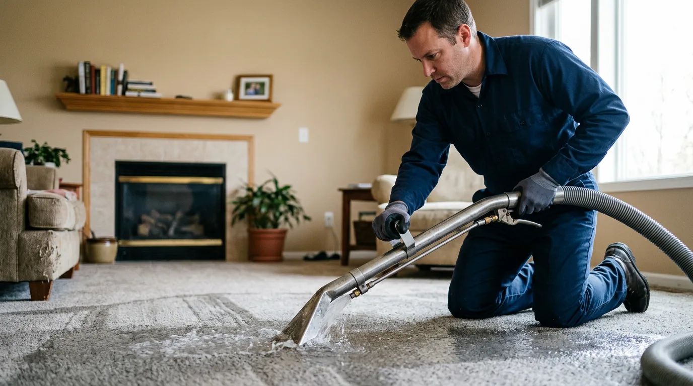 Water damage restoration technician working near Pescadero, CA
